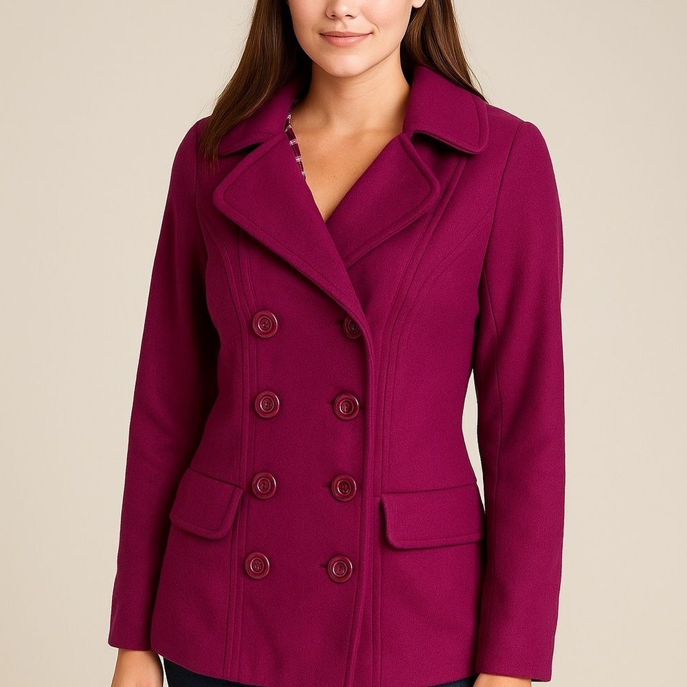 Anthropologie Tulle Women's Fuchsia Double-Breasted Pea Coat